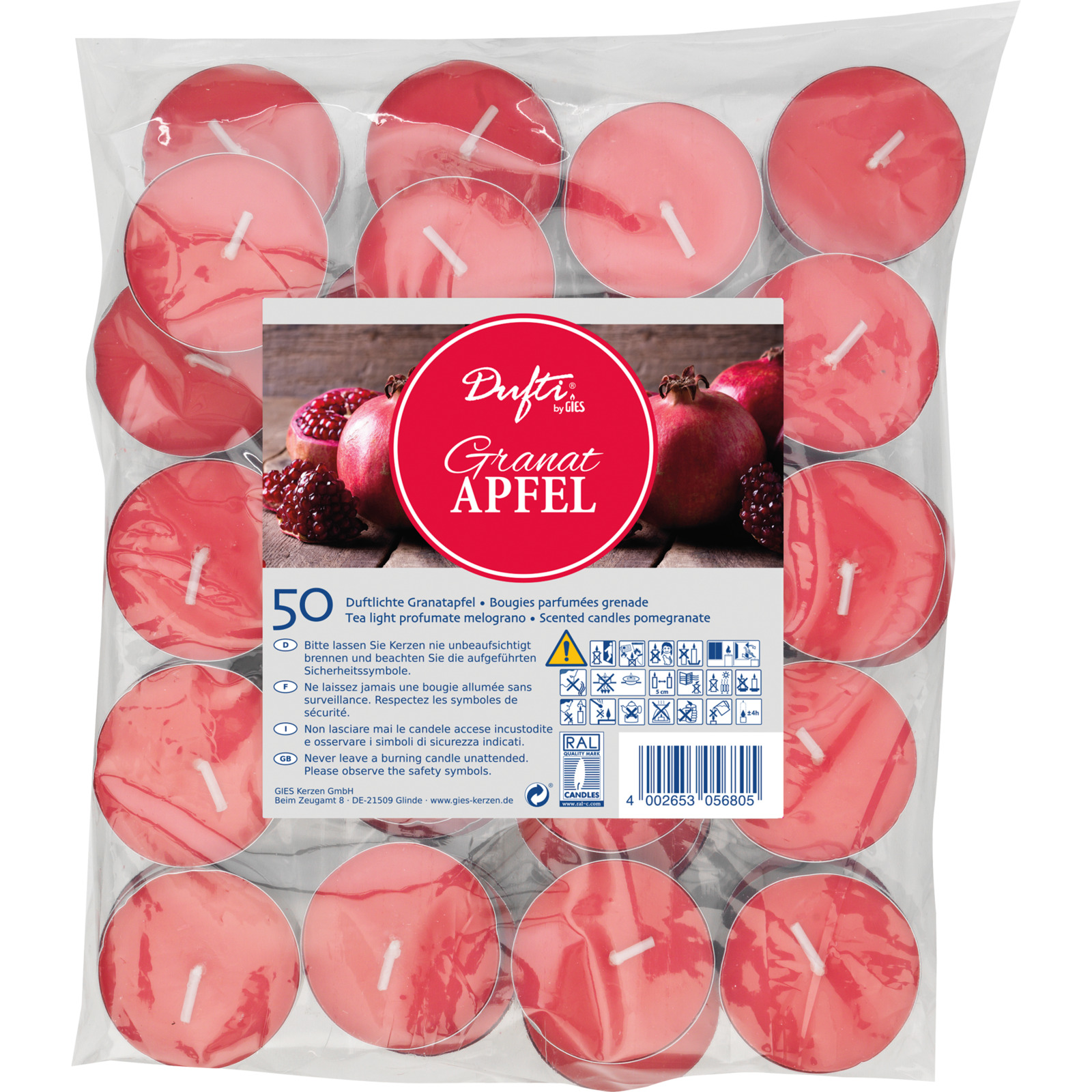 Duftteelichter Granatapfel, 50 Stück