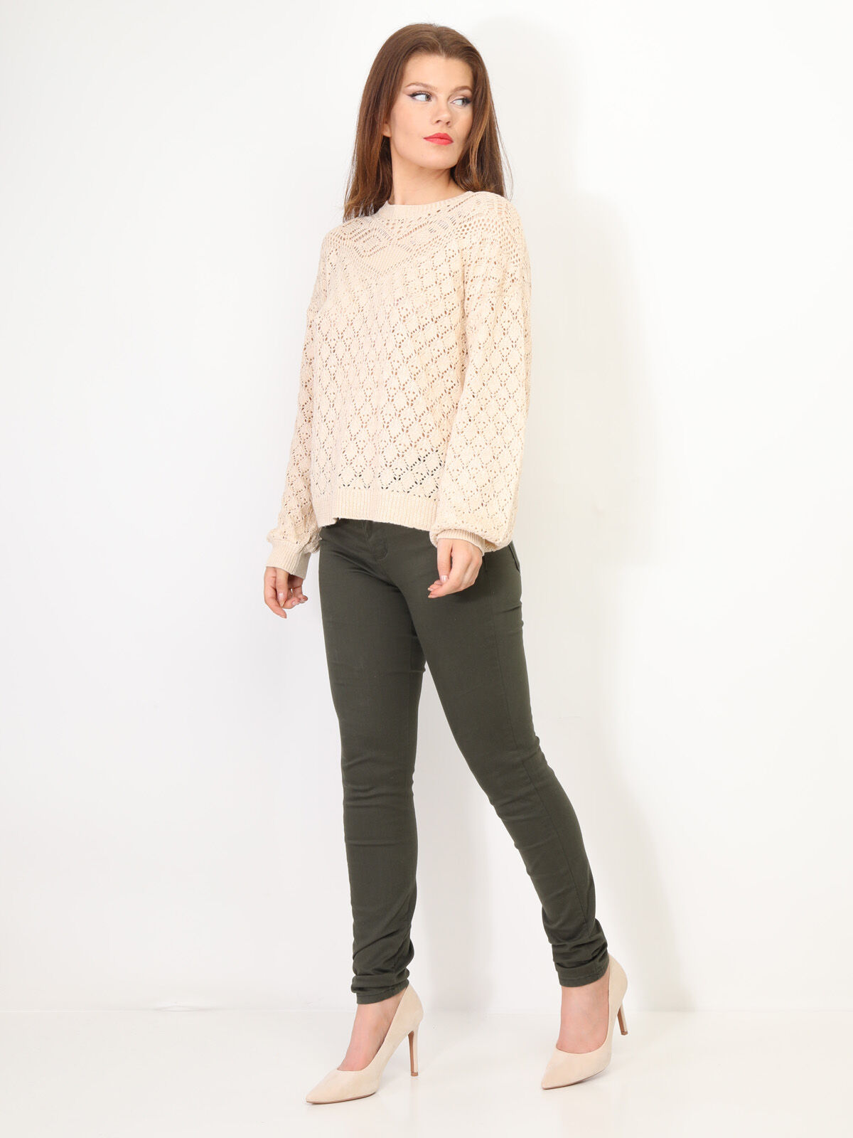 Pull en crochet ajouré- Beige