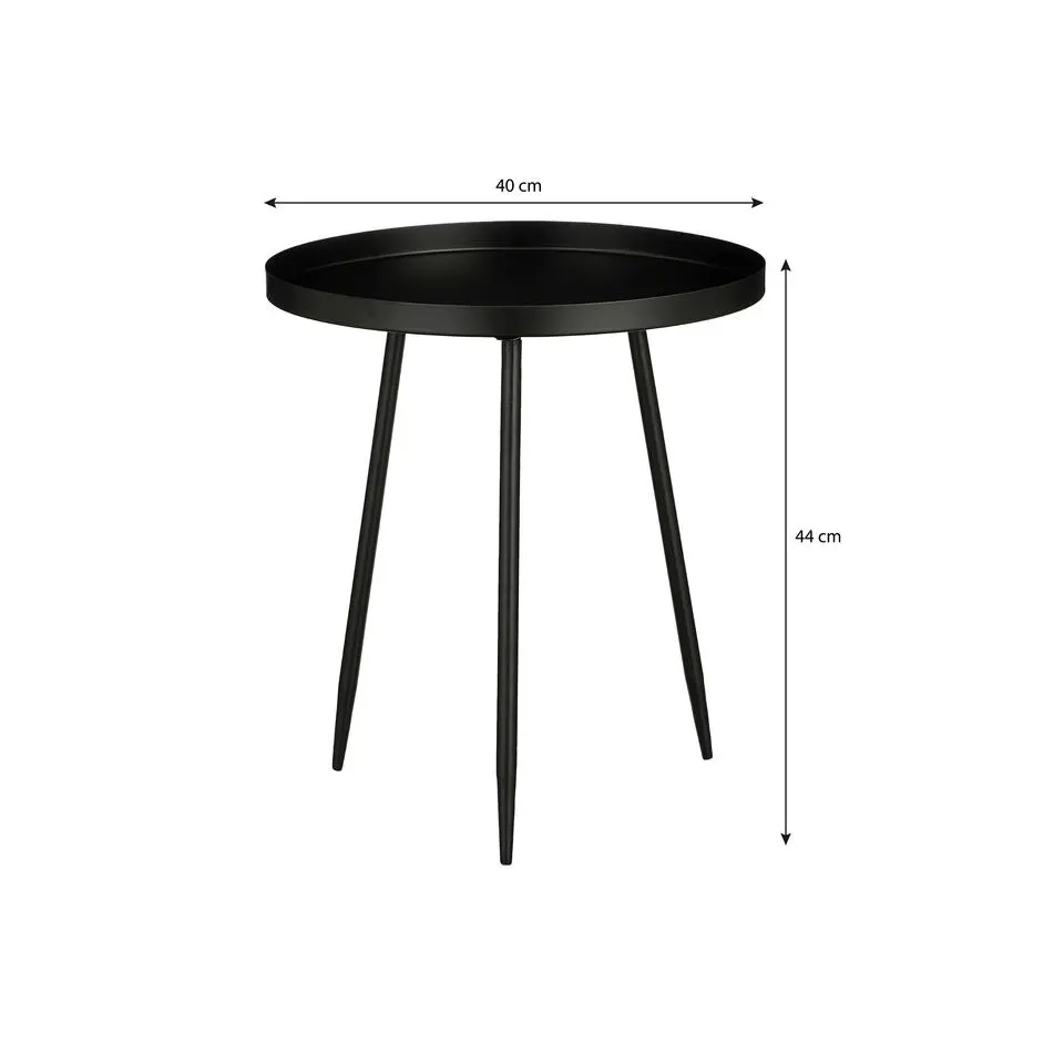Mica Decorations Flores Bijzettafel - H44 x Ø40 cm - Zwart