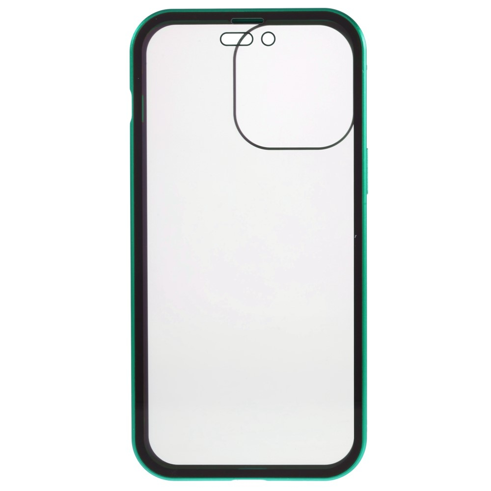 iPhone 14 Pro Max Magnetische Alu Schutzhülle mit Panzer Glas Backcover   Privacy Glas Displayschutz (Magnet-Technologie) - Grün