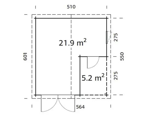 Palmako Roger vrijstaande garage, 21,9+5,2 m², met houten deur 510 x 550 cm, grijs gedompeld.