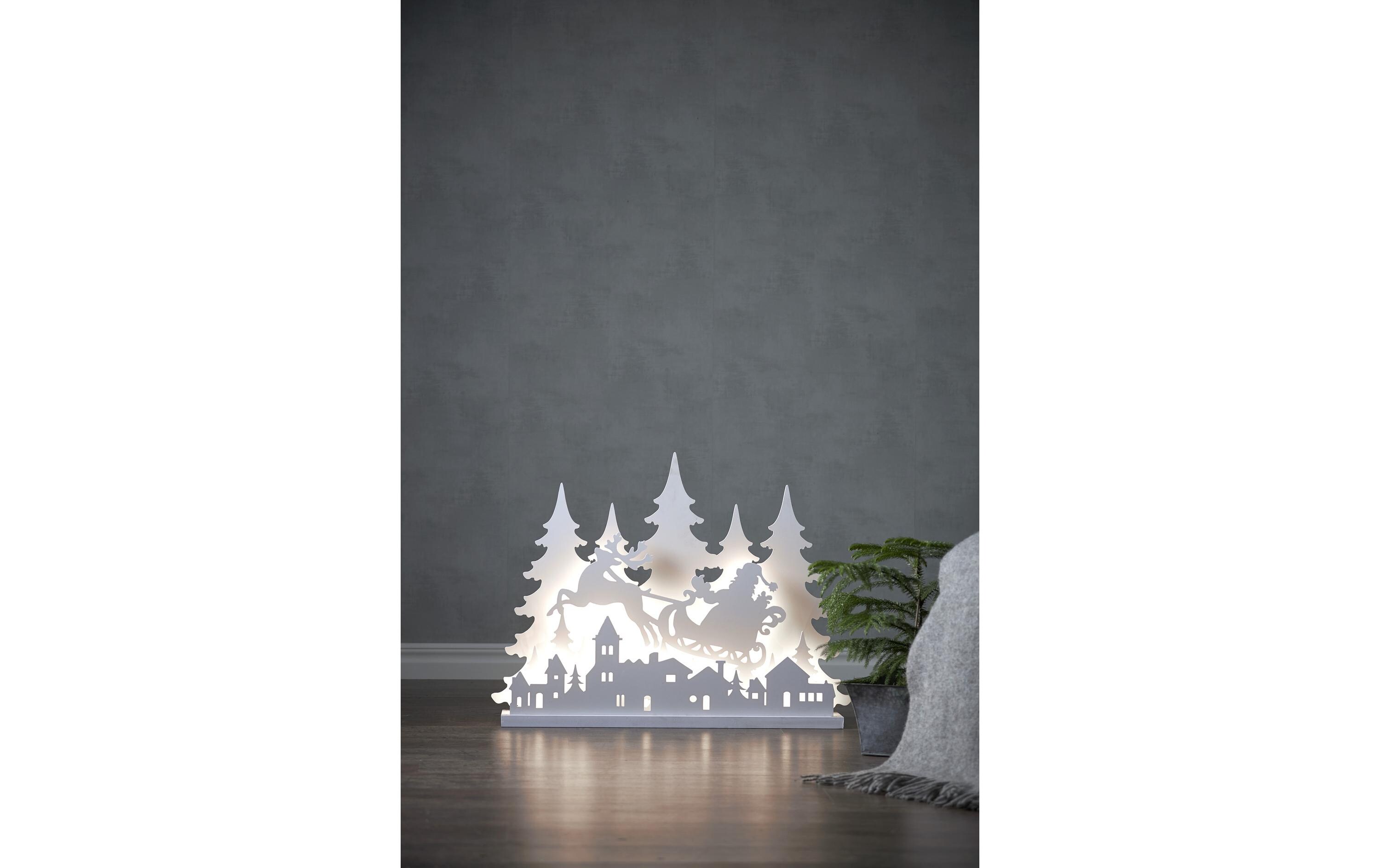 Tischdeko Grandy, 80 cm, Holz, Weiss<br>Beleuchtete Weihnachtssilhouette