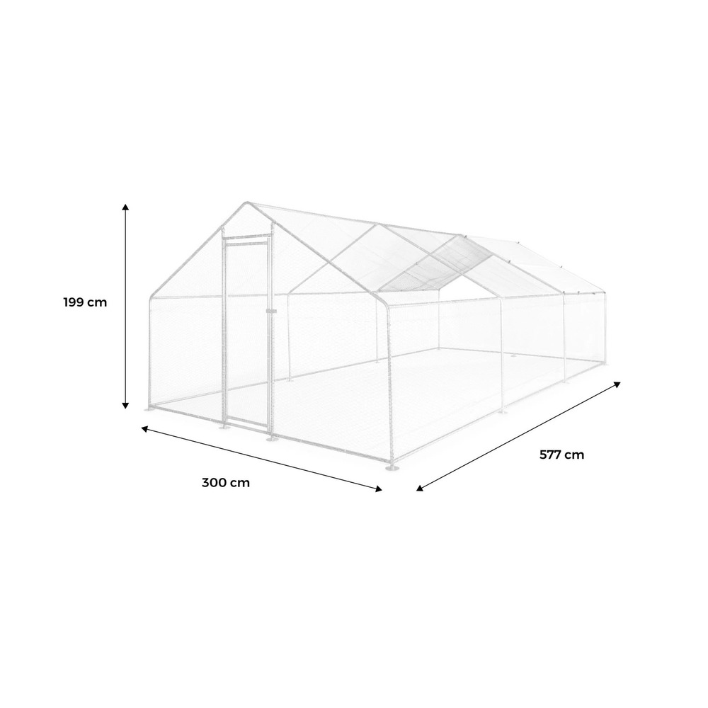 Enclos pour poulailler 18 m² - babette - volière en acier galvanisé. Bâche de toit imperméable et anti uv. Porte avec loquet. Enclos