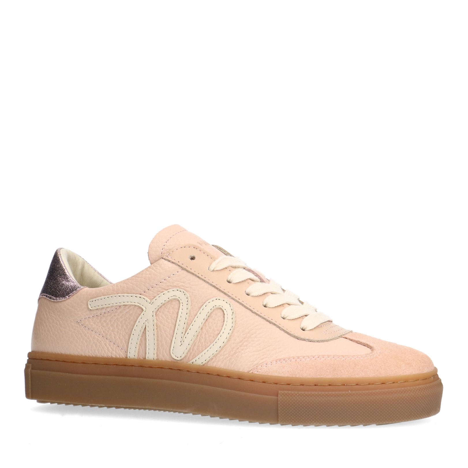 Roze leren sneakers met suède details