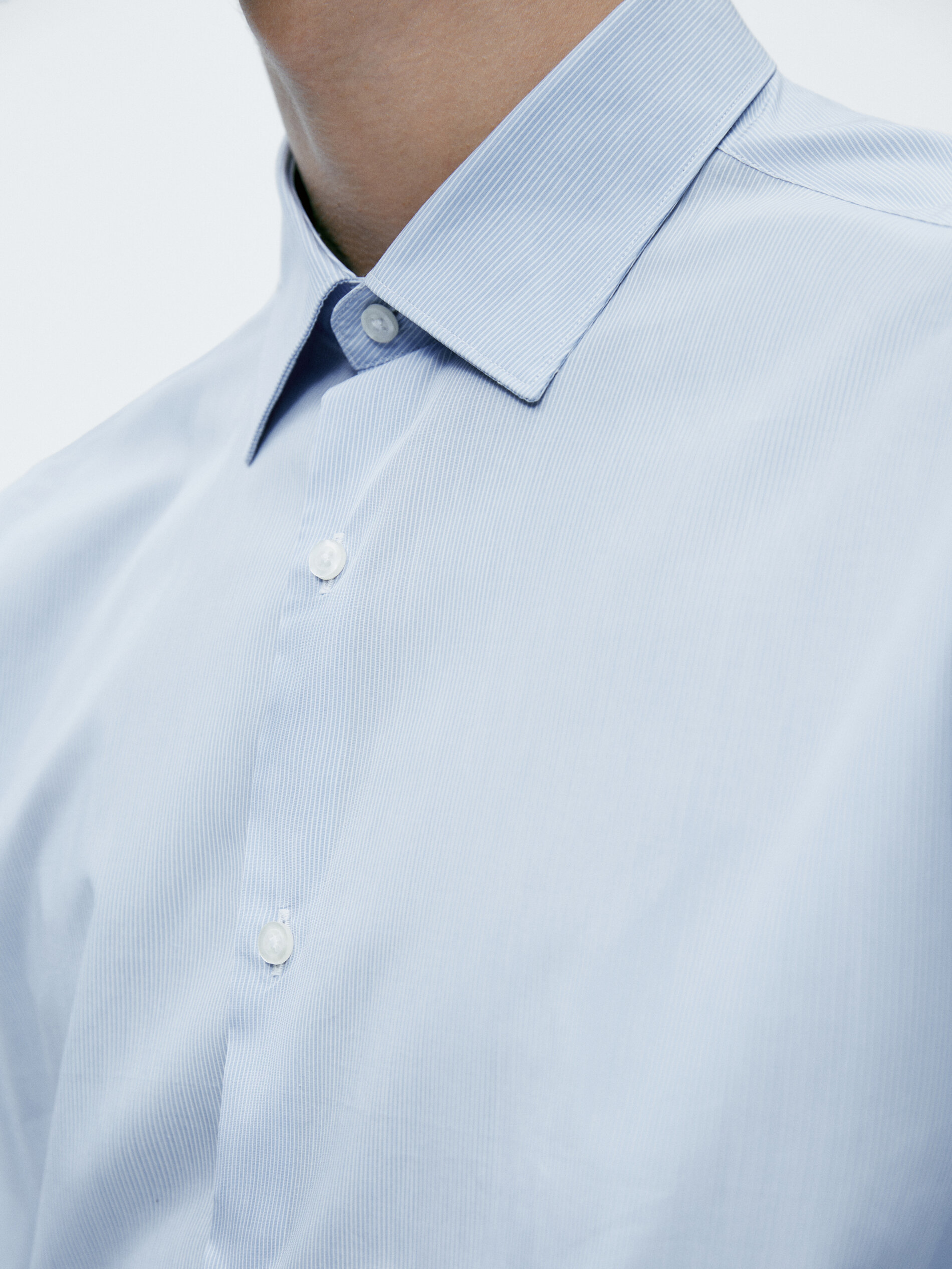 Camisa Rayas de algodão com corte slim - AZUL CLARO
