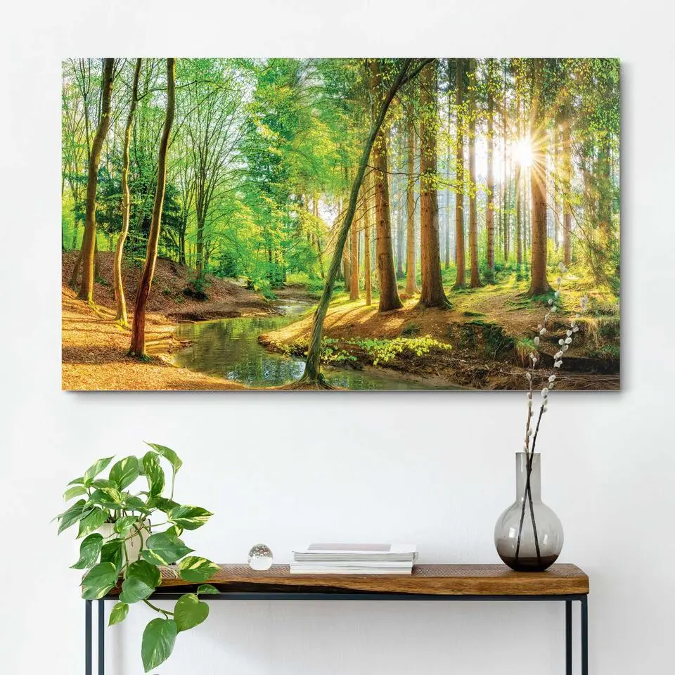 Schilderij Zonnig bos - 70x118cm - Groen