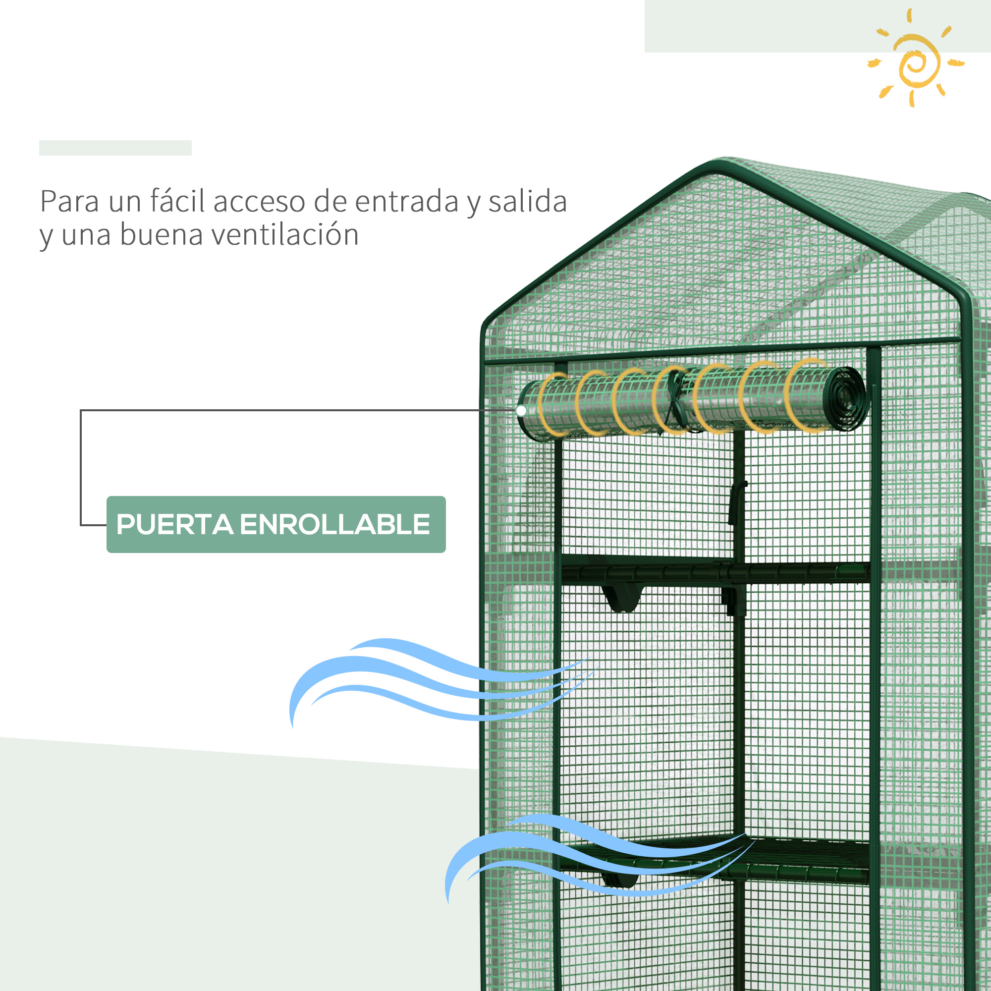 Estufa de jardim Outsunny com 4 prateleiras de arame e porta de enrolar, ideal para plantas em vasos, flores e jardins externos, 69x49x158 cm, verde.