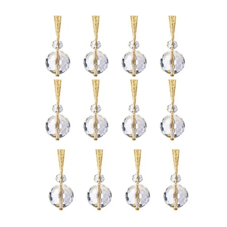 (12er Set) Ø22mm Christbaum Schmuck 3D Weihnachtsbaum Deko Kristall Kugel Accessoire - Transparent