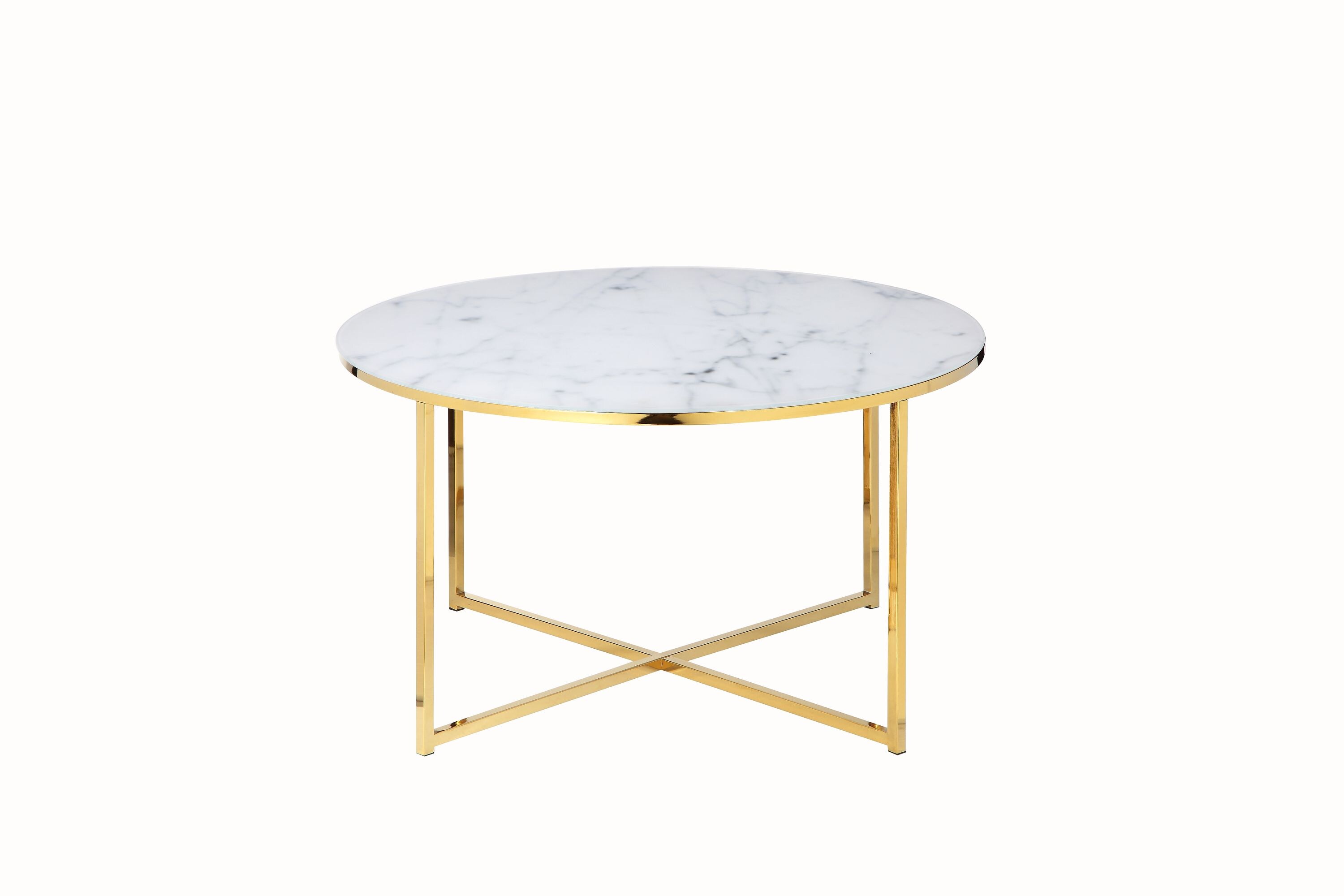 Couchtisch Ø80cm Marmor Optik Glastisch Sofatisch Beistelltisch Wohnzimmer Tisch