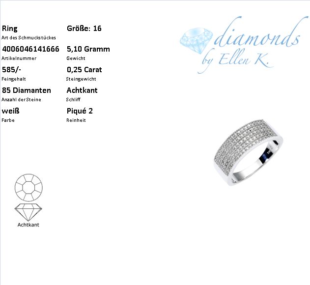 Diamonds by Ellen K. Ring 585 Gold mit 85x Diamant zus. 0,25ct.