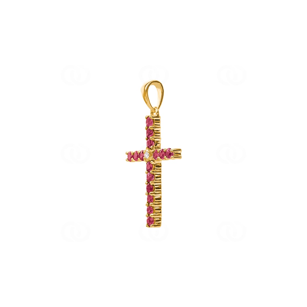Kreuzanhänger 750/18 K Gelbgold mit Rubinen & Diamant 0.01 ct H/si