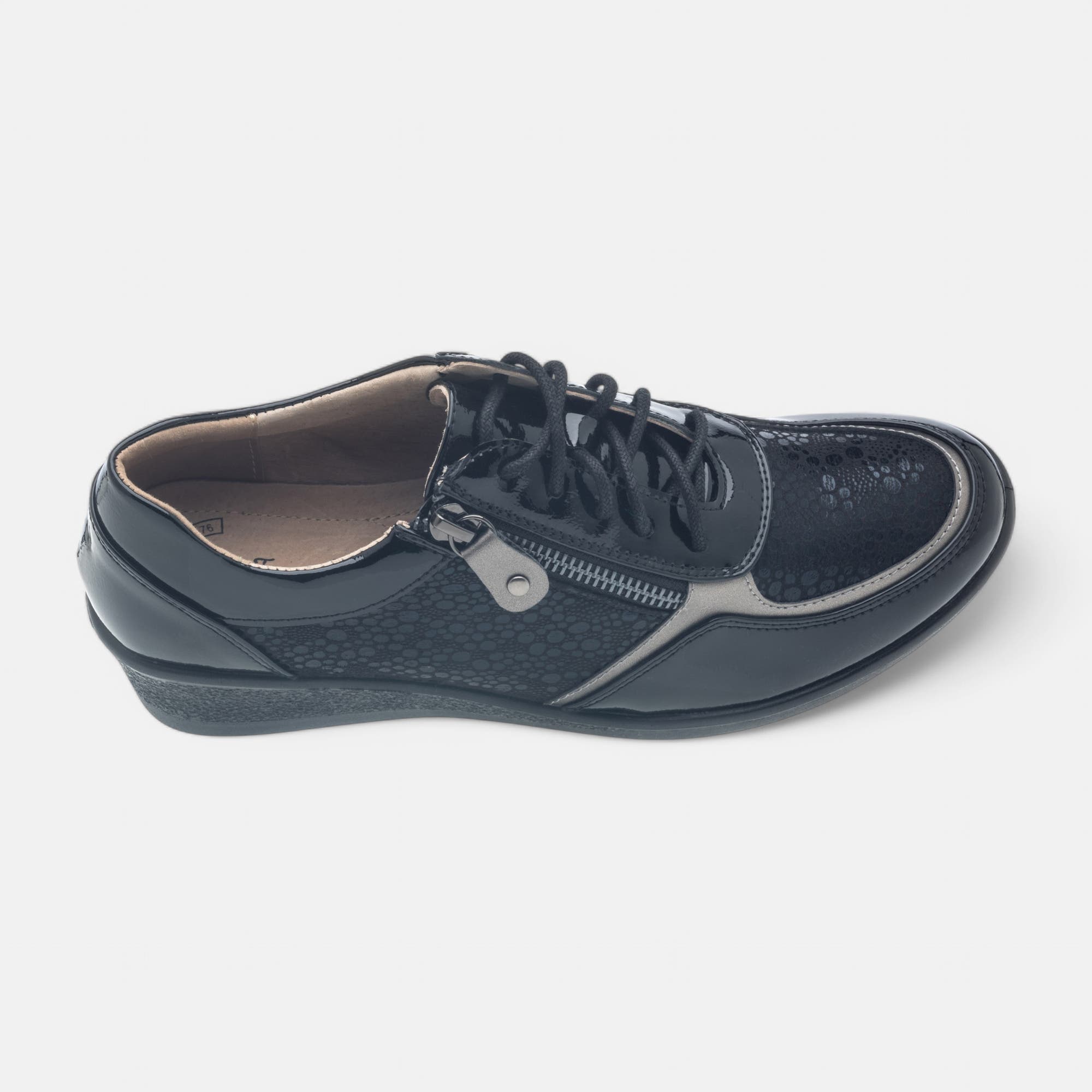 Derbies pieds sensibles Femme noir vernis