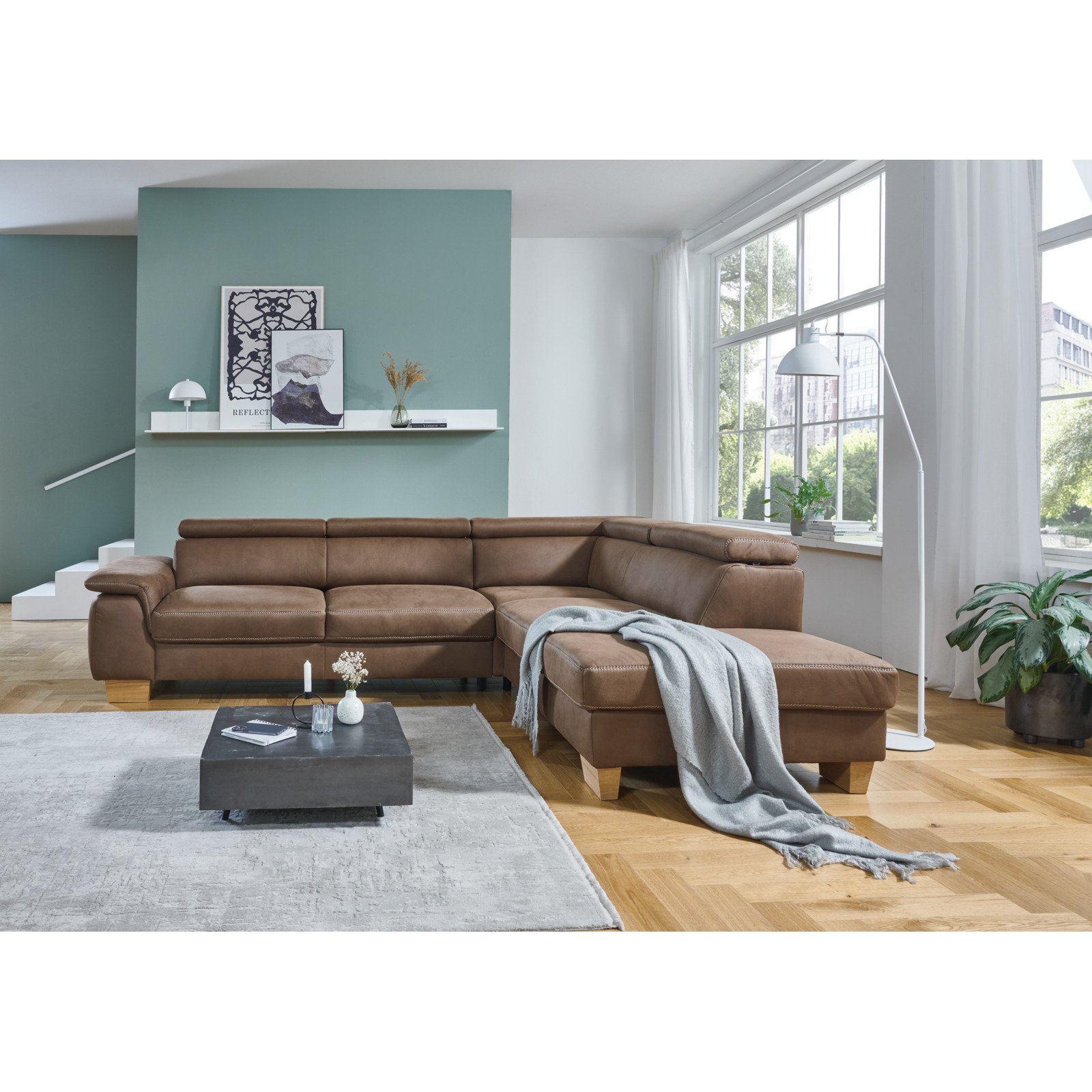 Ecksofa Erlangen, Stoff Deluxe Schoko, Recamière rechts
