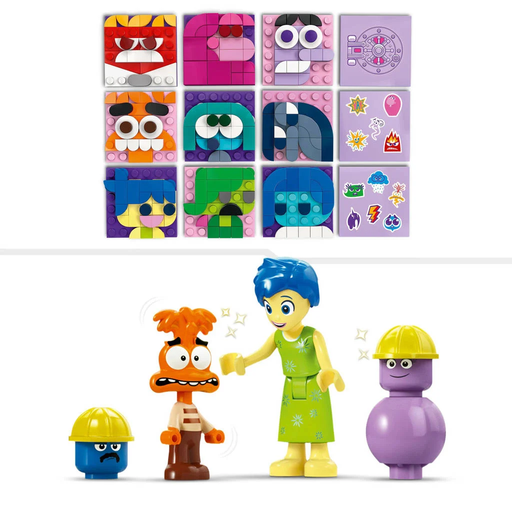 Mooie kleurrijke set voor uren plezierInside Out 2 humeurkubussen van Pixar Bouwbaar Emoties Leren Speelgoed 43248