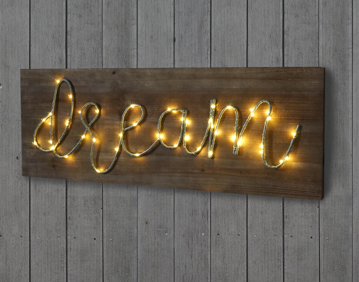 LED-Holzschild, Leuchtbild Wandbild Landhaus ~ 28x72x3cm, dream