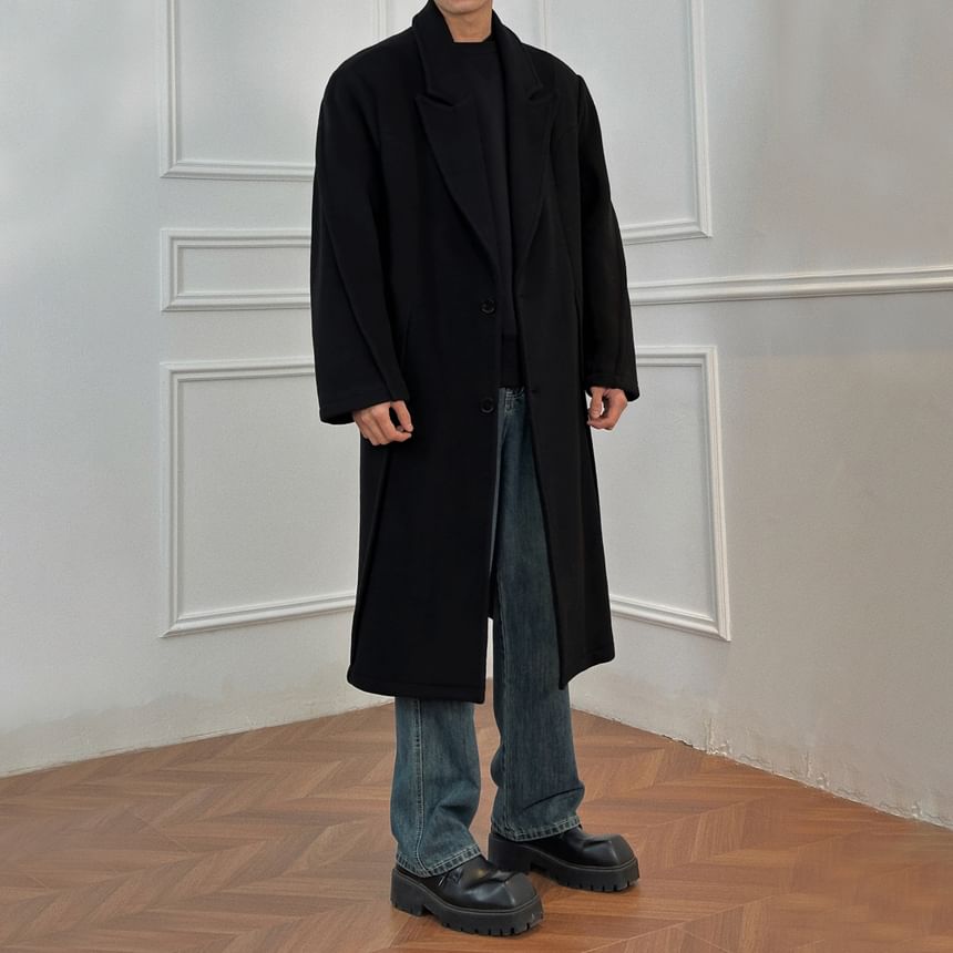 DragonRoad - Peak Lapel Plain Midi Single-Breasted Coat
