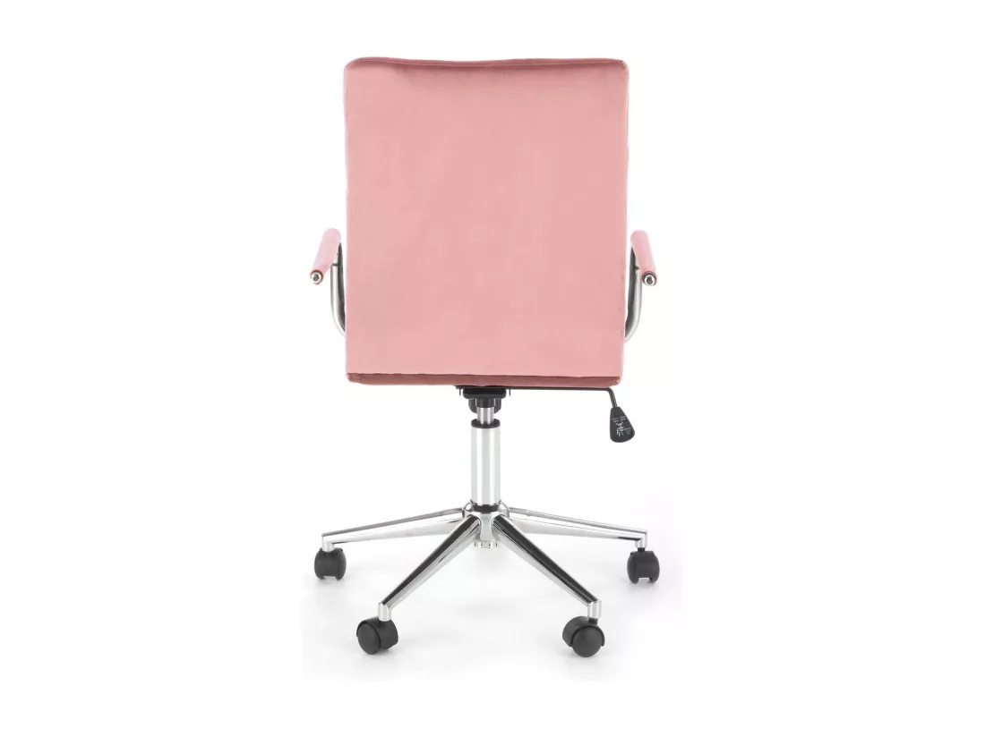 Siège de bureau enfant en velours rose avec structure en métal chromé MAC