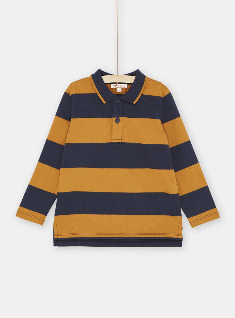 Polo bleu marine et marron à imprimé à rayures garçon