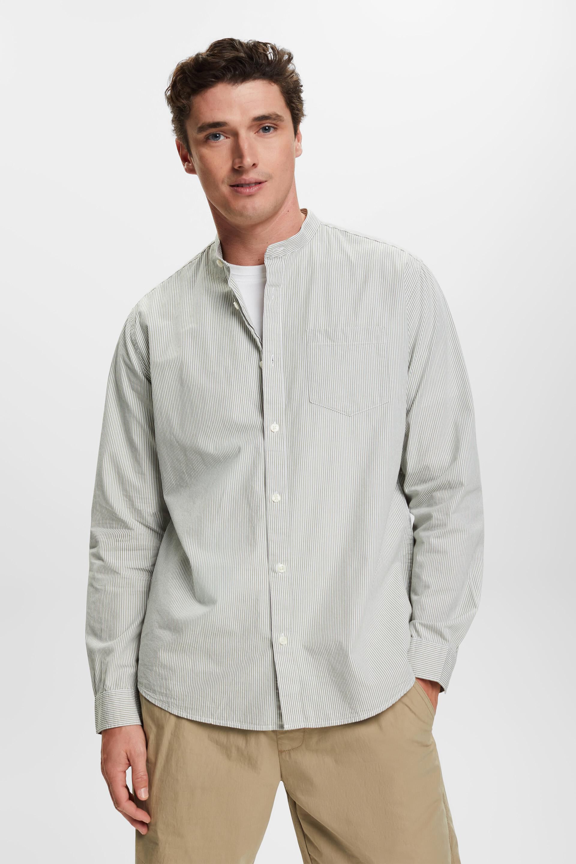 Chemise en coton à rayures tennis et col Mao