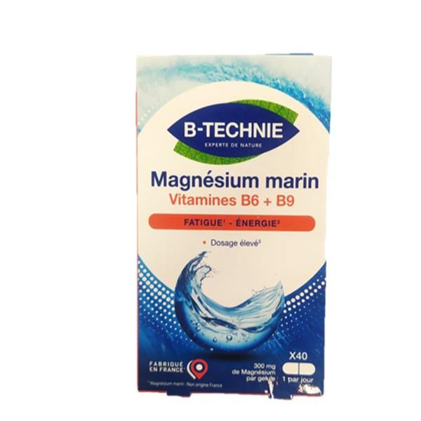 Magnésio Marinho   Vitaminas B6 E B9 (40 Cápsulas Vegetais)