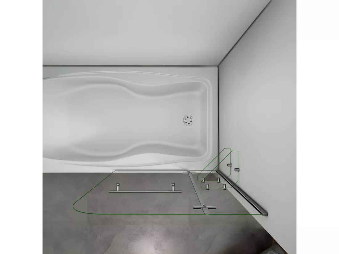 Pare-baignoire 120x140cm pivotant 90° en verre trempé, paroi de baignoire avec porte-serviette et 2 étagères