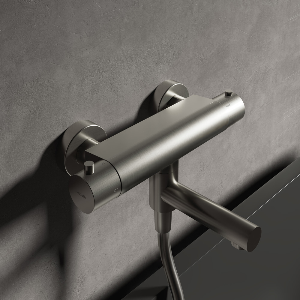 Hotbath Cobber Thermostatische Badkraan met uitloop Geborsteld Nikkel B020