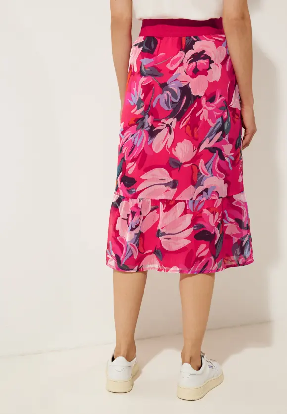 Chiffon Volant Printrock - berry rose