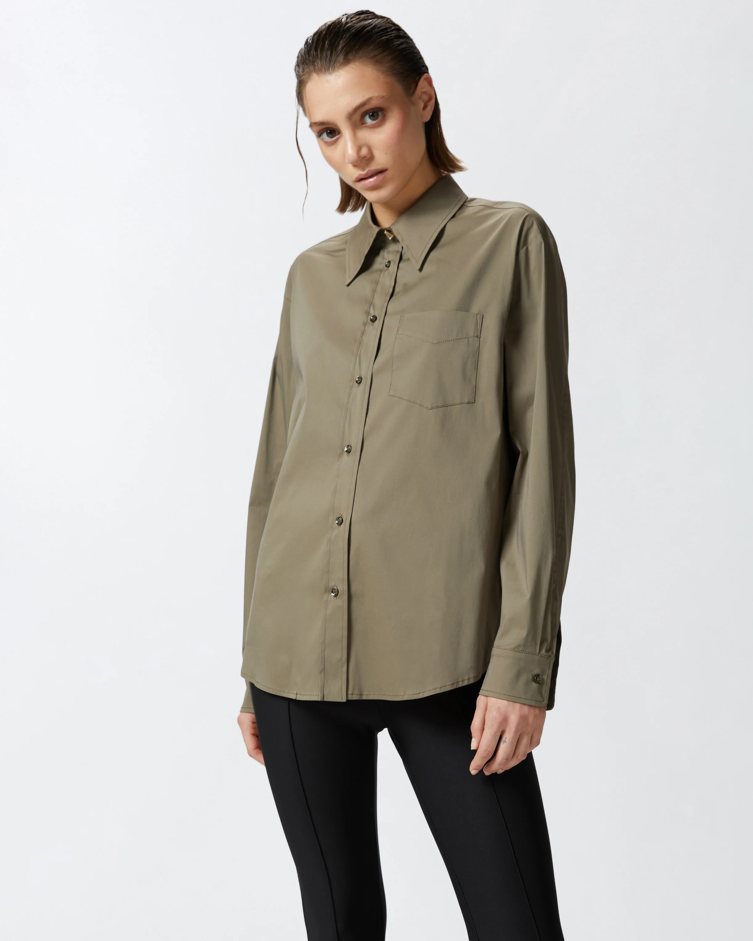 Chemise utilitaire verte en popeline stretch | Vert