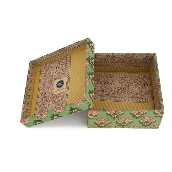 Doing Goods Boîtes carrées Emma en bois et coton - set de 2 | Vert