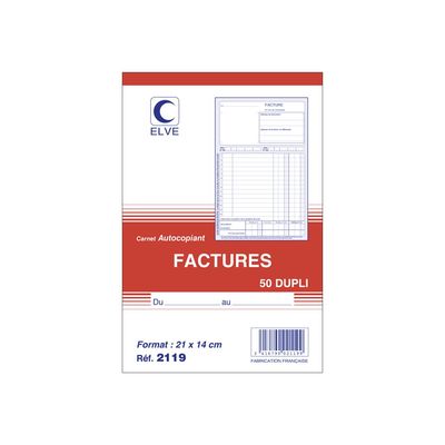 ELVE - Carnet de factures avec TVA - 50 dupli - A5