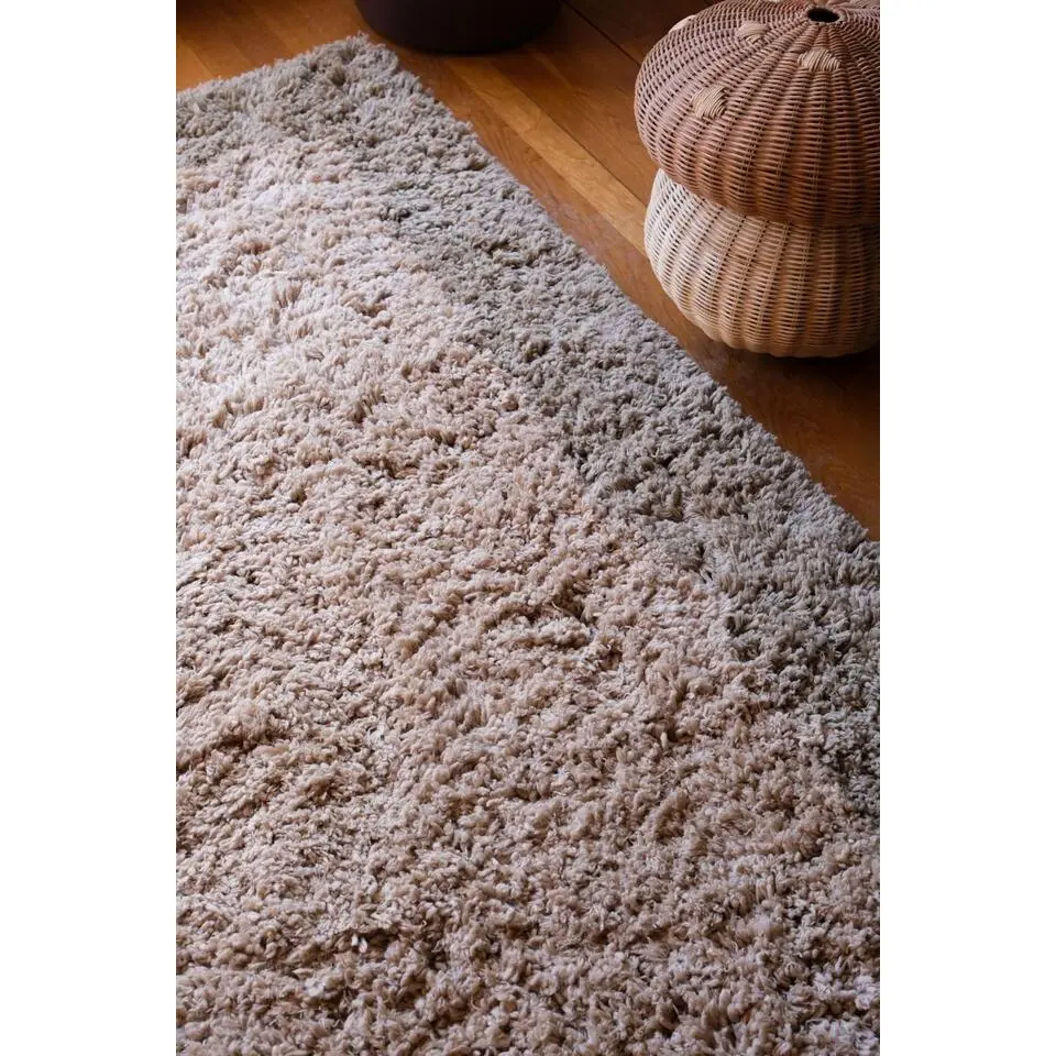 Interieur05 hoogpolig vloerkleed polyester Pilo groen/beige - 340 x 240 cm