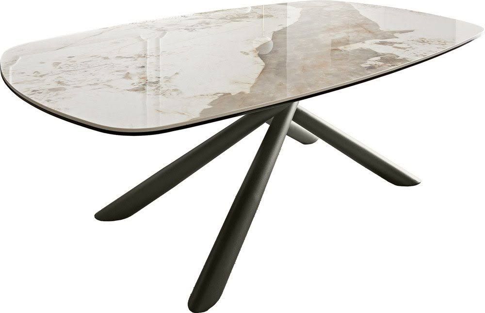 delife Couchtisch Sarita 120x70 cm Keramik Minas Melange Weiß