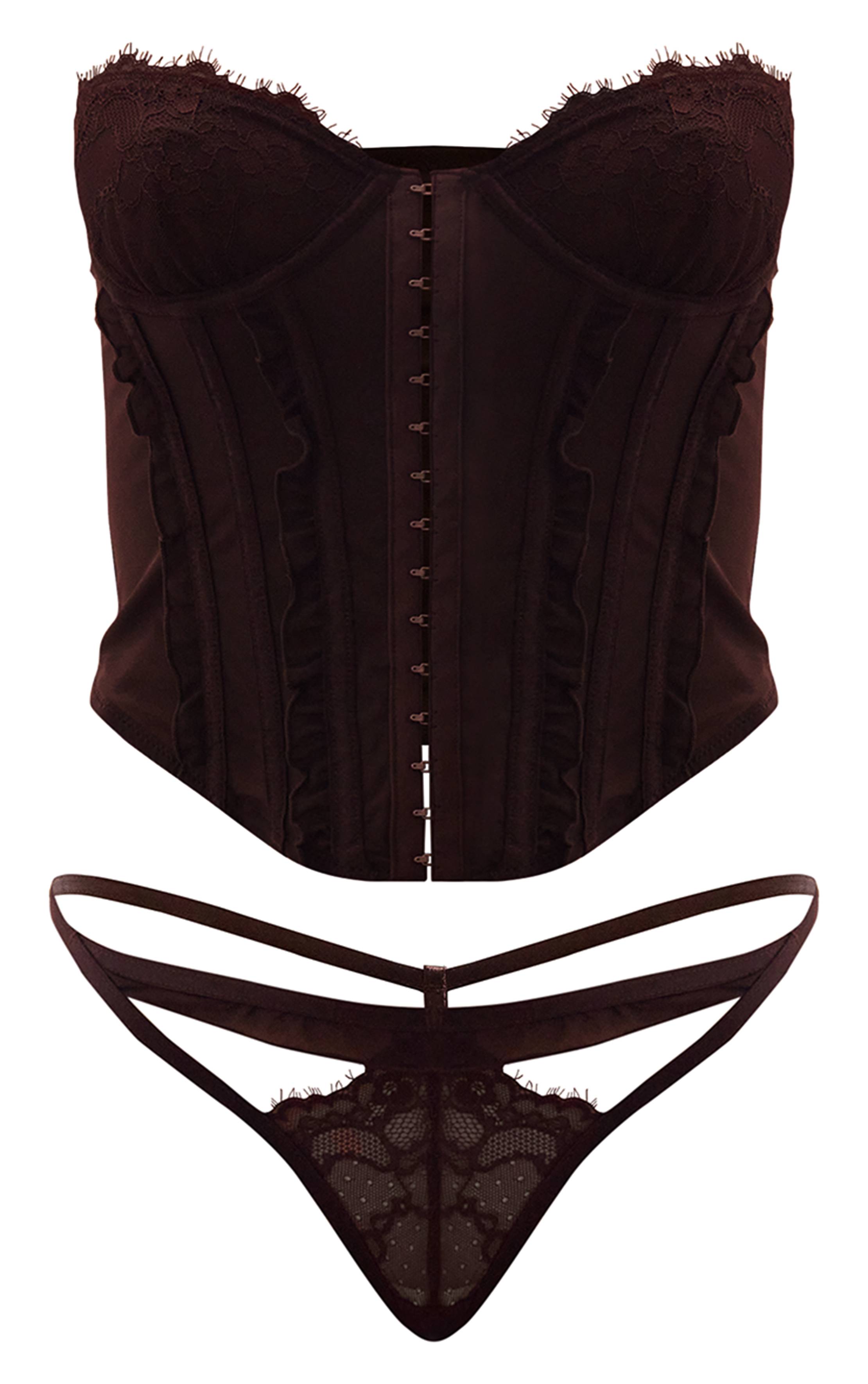 Chocolat Ensemble Corset À Détails Bordure Dentelle