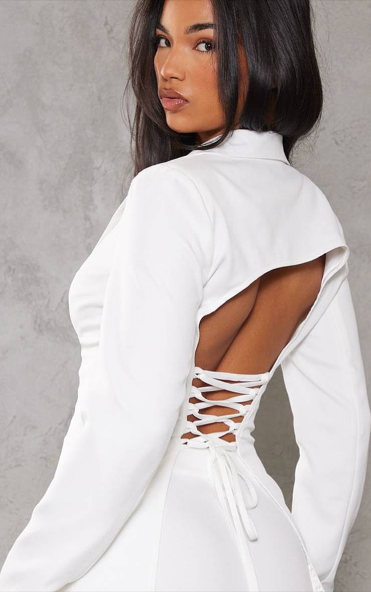 Blanc Blazer Ajusté Avec Laçage Au Dos - Ensemble Coordonné