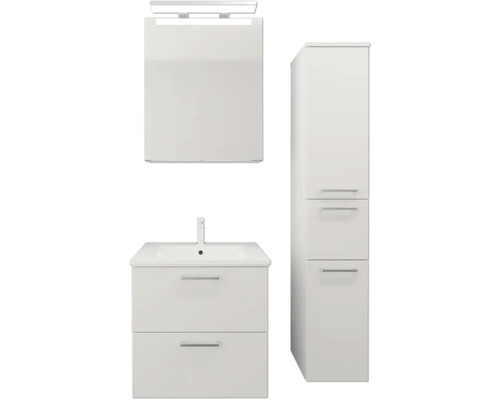 3-delige badkamermeubelset nobilia elements Urban BxHxD 90 x 140 x 46,1 cm Frontkleur wit mat Wastafel Onderkast Spiegelkast met LED-verlichting Wandkast Greep chroom mat 4004539046405