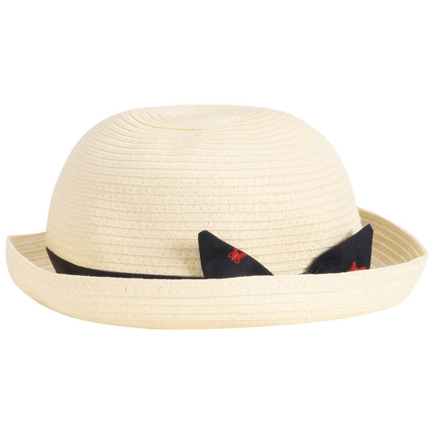 Chapeau melon avec galon papillons à nœud pour bébé fille - Ecru