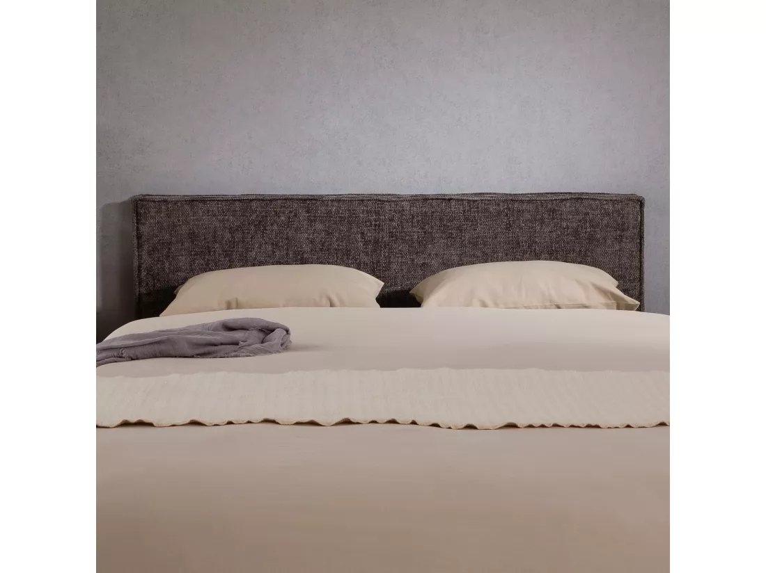 Tête de lit ELOWA 160 rembourrée, En tissu polyester pour lit 160 cm, Sur pieds en plastique, Gris