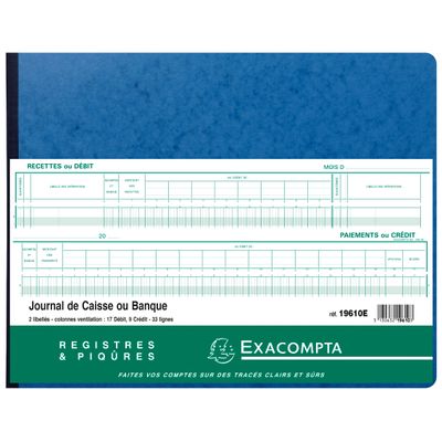 Exacompta - Journal de caisse ou banque - 17 débits/9 crédits - 29,7 x 38 cm - 80 pages