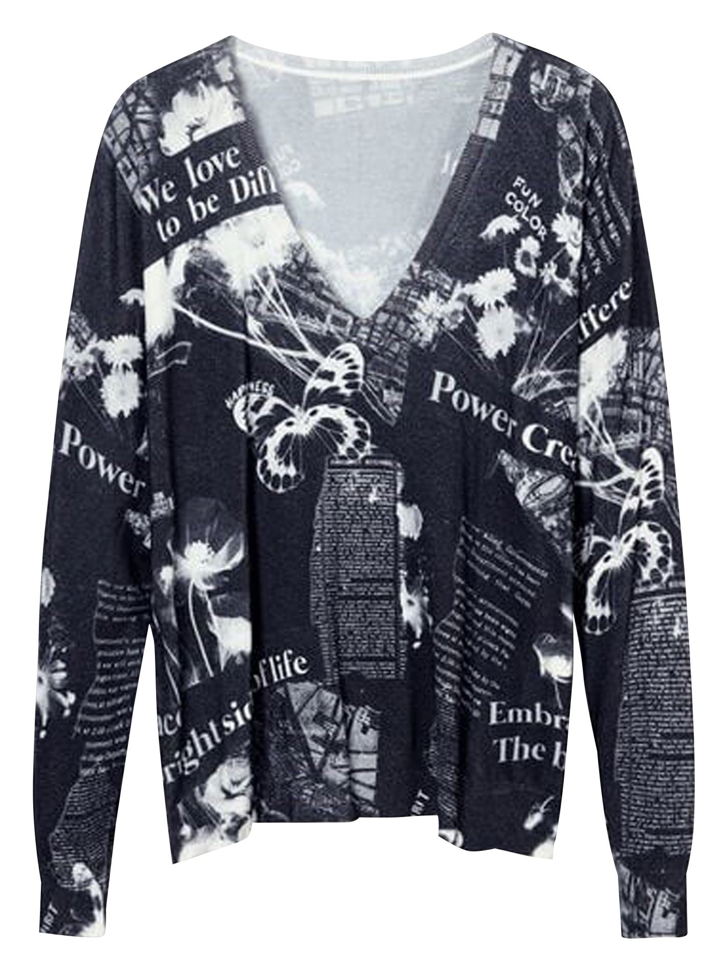Pull ample en maille imprimée| Noir