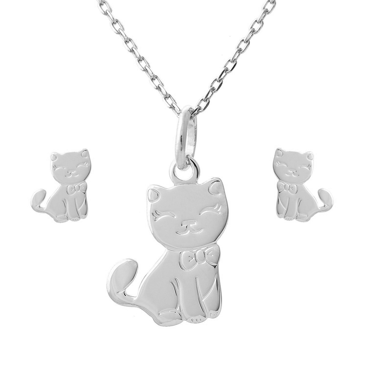 Parure chat mignon noeud papillon Argent 925 Rhodié