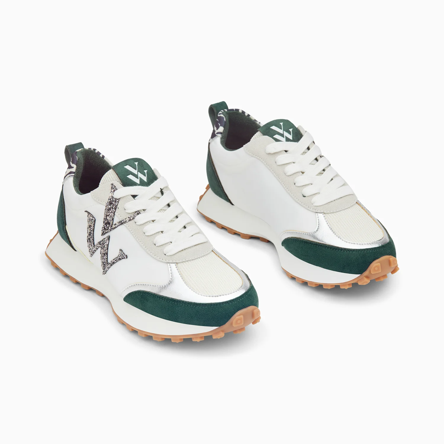 Sneakers-Baskets monogramme Grace blanc et vert à semelle running