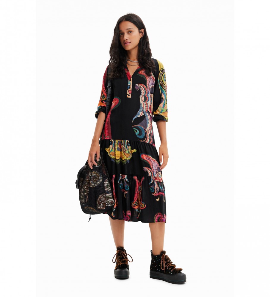 Vestido longo Desigual tamanho M. Christian Lacroix preto multicolorido