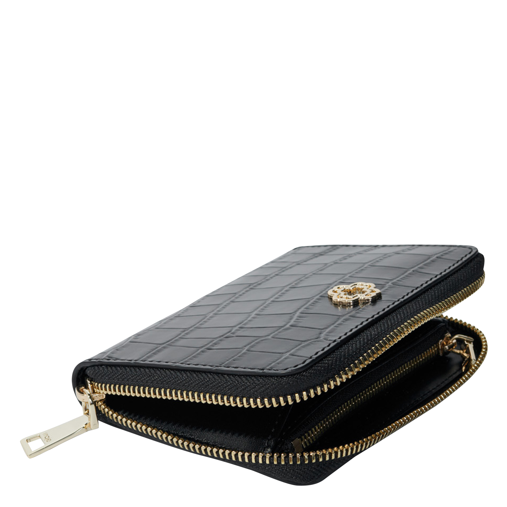 CLOVER - Portefeuille en cuir embossé croco | Noir