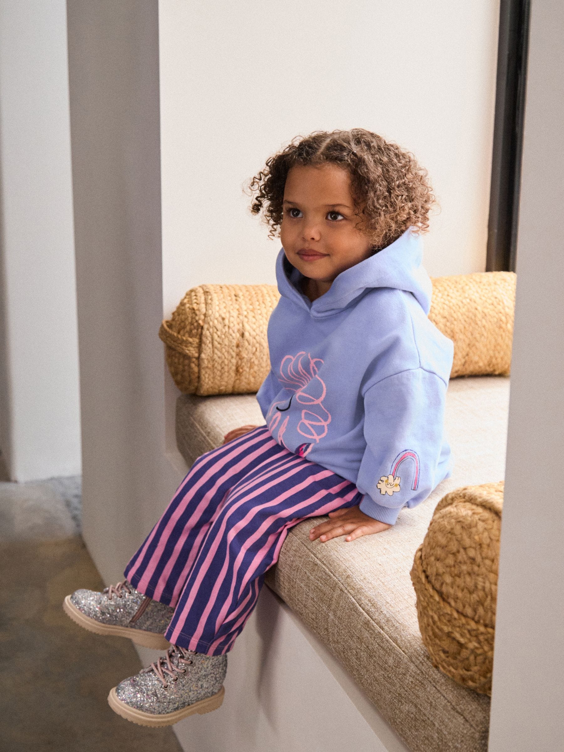 Purple Stripe Flower - Set met hoodie en joggingbroek met rechte wijde pijpen (3mnd -7jr)