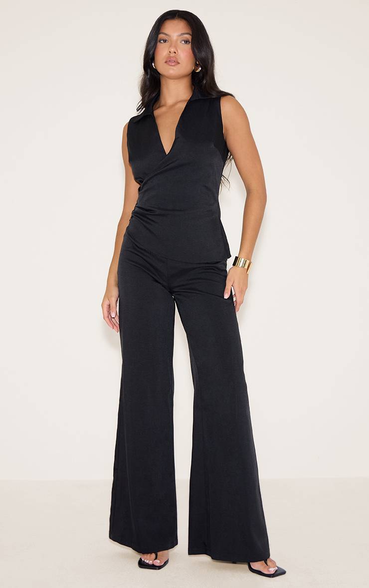 Noir Combinaison-pantalon Cache-cœur À Col En Tissu Tissé