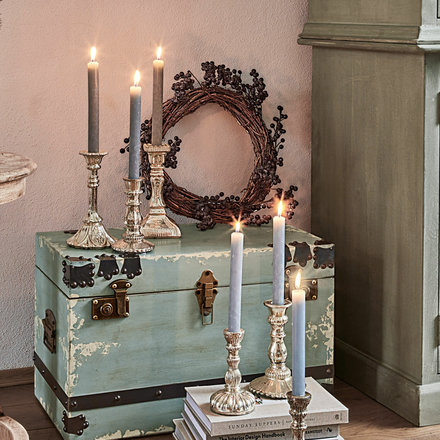 Kerze 12er Set Bauceau graublau