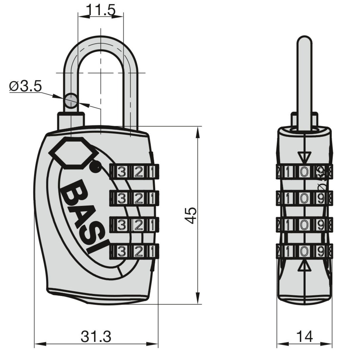 BASI TSA kofferslot KS 630 met instelbare cijfercombinatie, stalen beugel, behuizing van spuitgietzink, 4-cijferig cijferslot, zwart