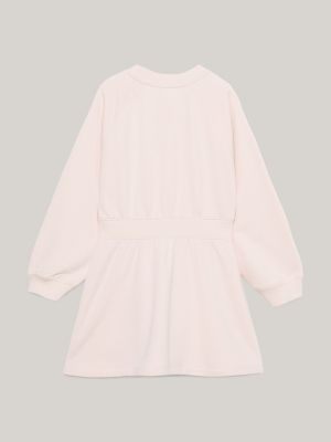 Vestido suéter com logo universitário em estilo cursivo