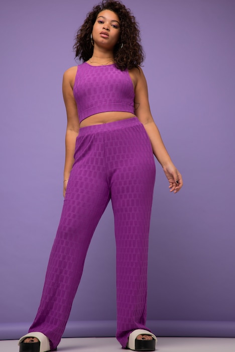 Hose, wide Legs, High Waist, Struktur-Jersey, Elastikbund