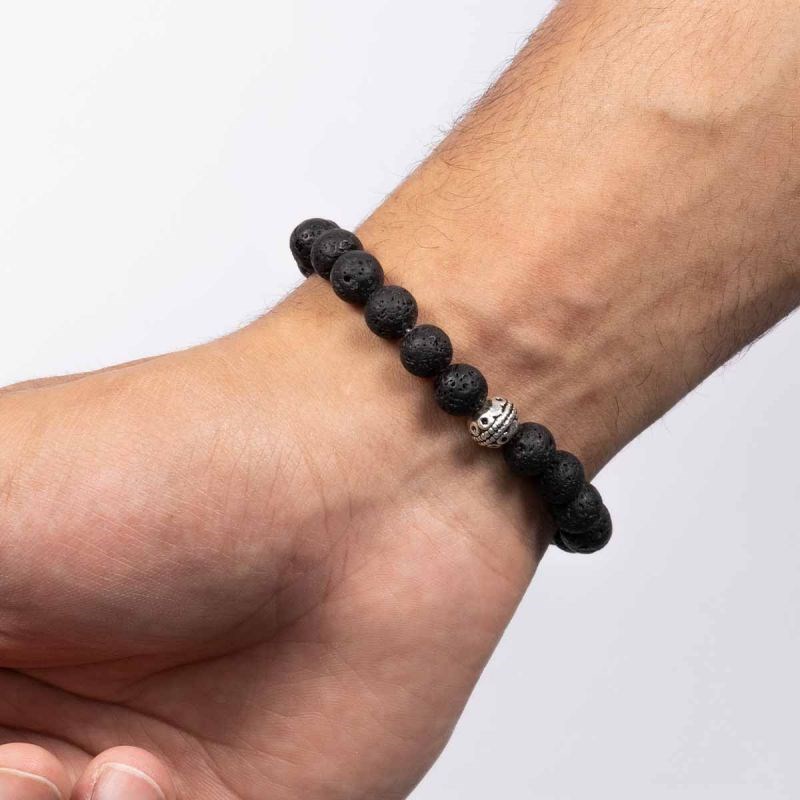 Bracelet Homme élastiqué pierres noires 